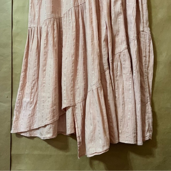 Zara | Asymmetrical Midi Dress Tiered Popover Deep V Neck Pink Metallic Size S - Picture 9 of 14